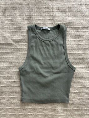 Zara Ribbed Olive Green Tank Top - Women's Sleeveless Crop